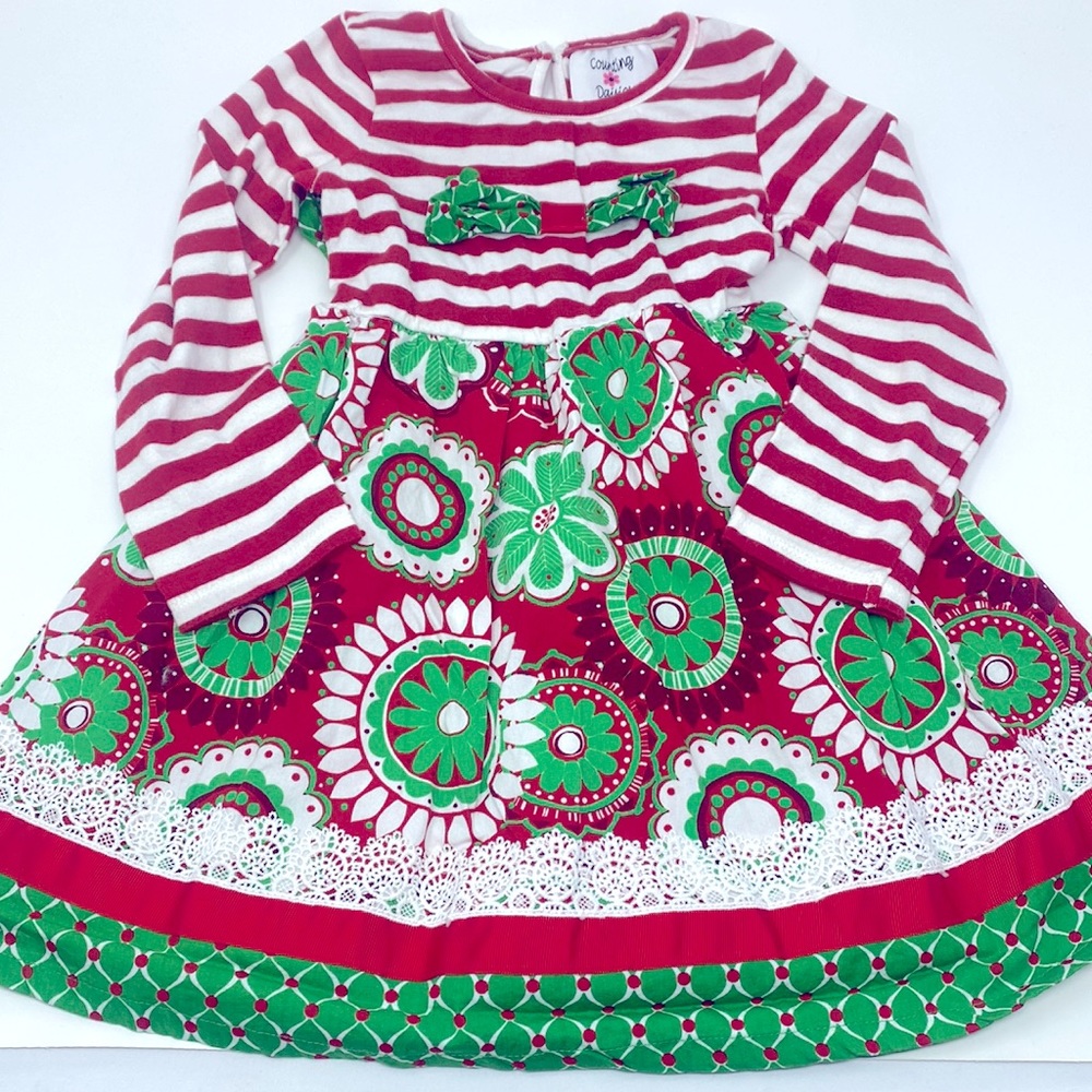 Counting Daisies Red White Striped Christmas Long Sleeve Dress Size 4T